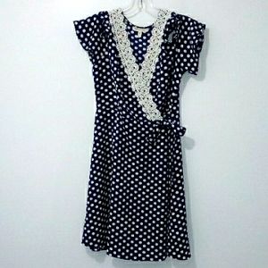 Sophia & Zeke blue white polka dot wrap dress